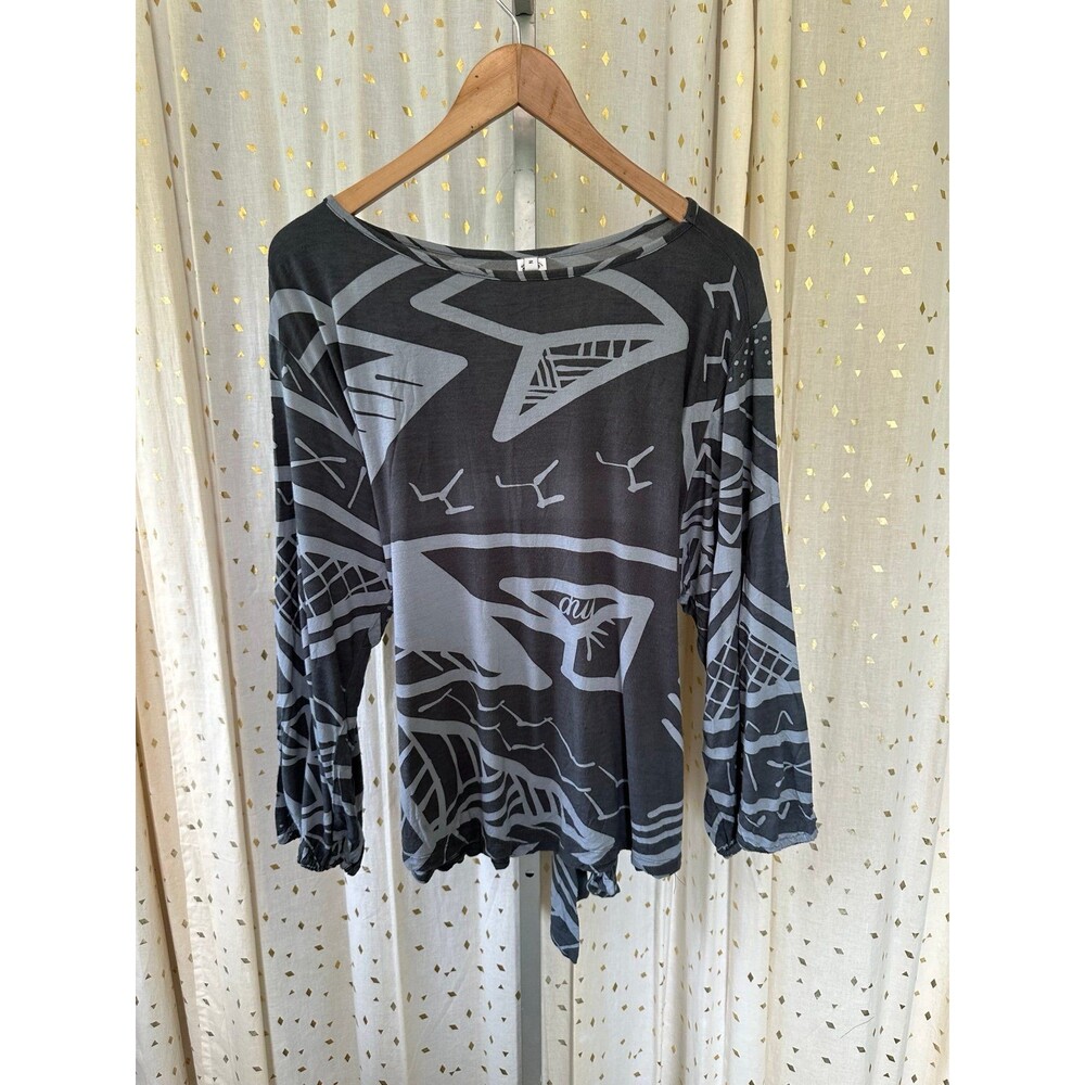 Missing Polynesia Island Resort Wear Back Sash Tie Belt Tribal Blouse M/L 2